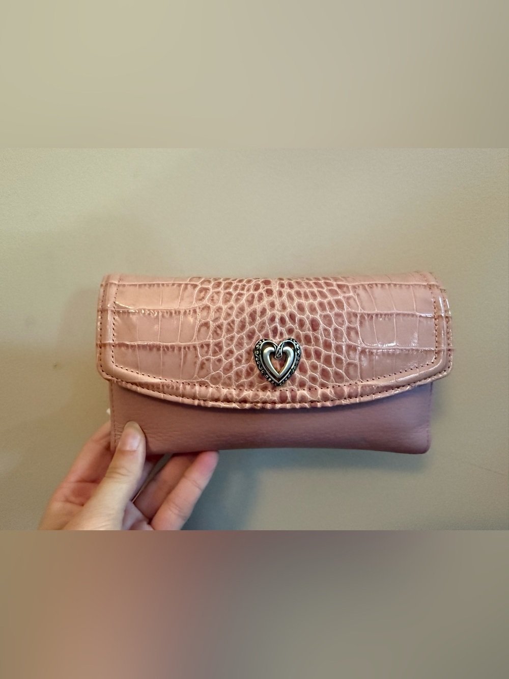Brighton Pink Heart Accent Clutch Wallet